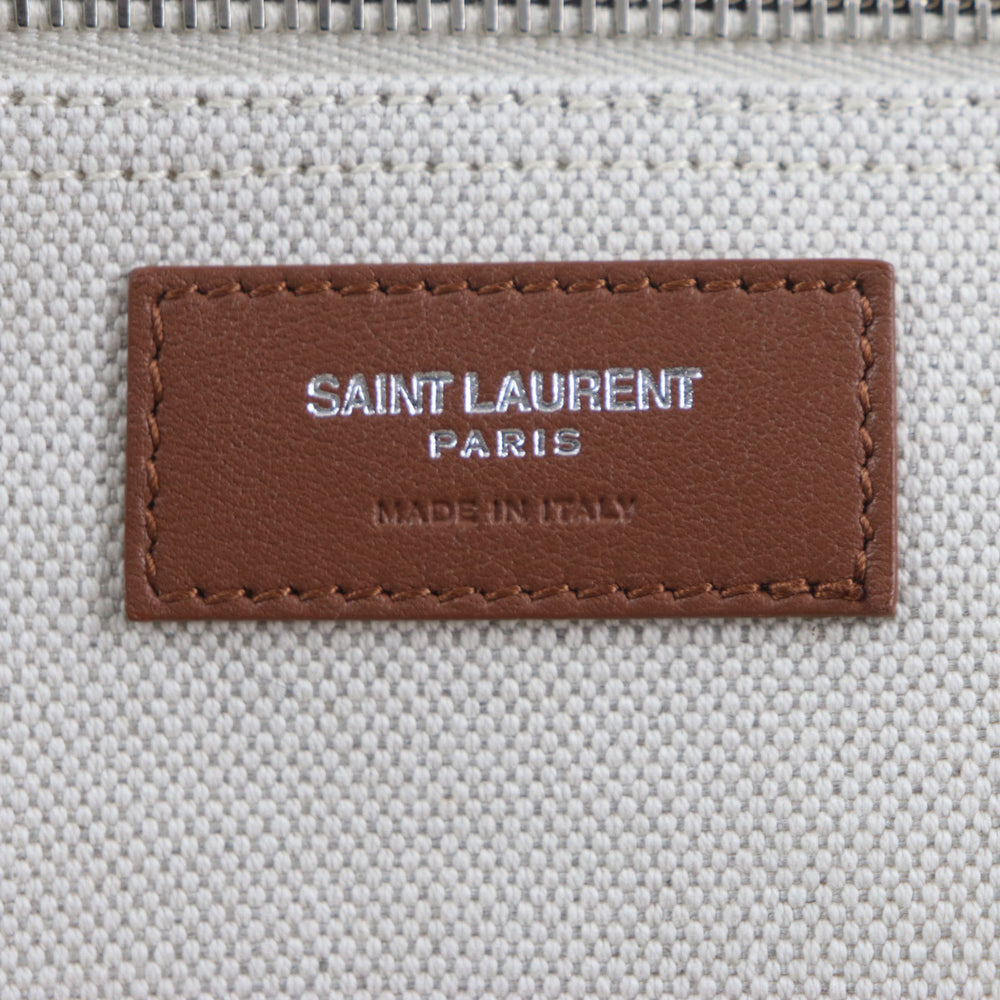 SAINT LAURENT 685543 Rive Gauche Maxi 2-Way Shopping Bag, Canvas and Leather Tote Beige Brown, Includes Dust Made in Italy, Men's — Like New