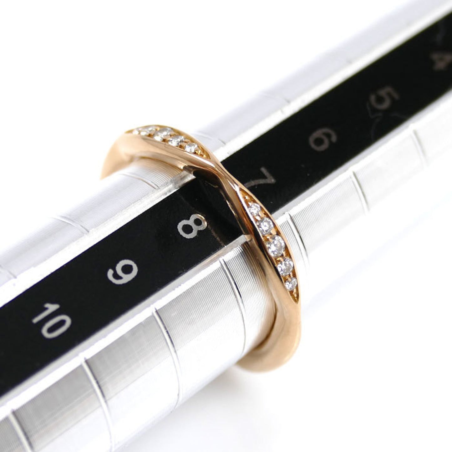 CHANEL 18KPG Pink Gold Camellia Ring J10836 with Diamonds, Size 8, 48mm, 2.4g, Women's