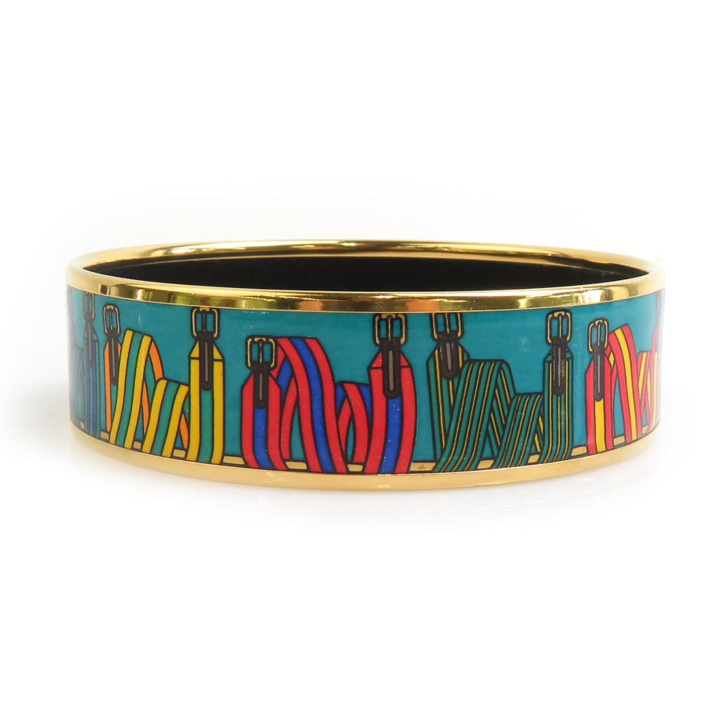 Hermes Hermès bangle bracelet in enamel, metal, gold, blue, and multicolor, women's, e60863g