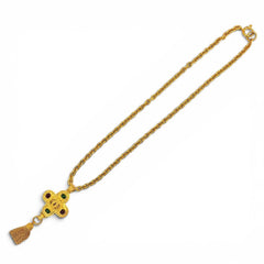 CHANEL Vintage 94A Coco Mark Gripoix Cross Fringe Long Necklace, Rare Gold, Made in France, Women's — Like New