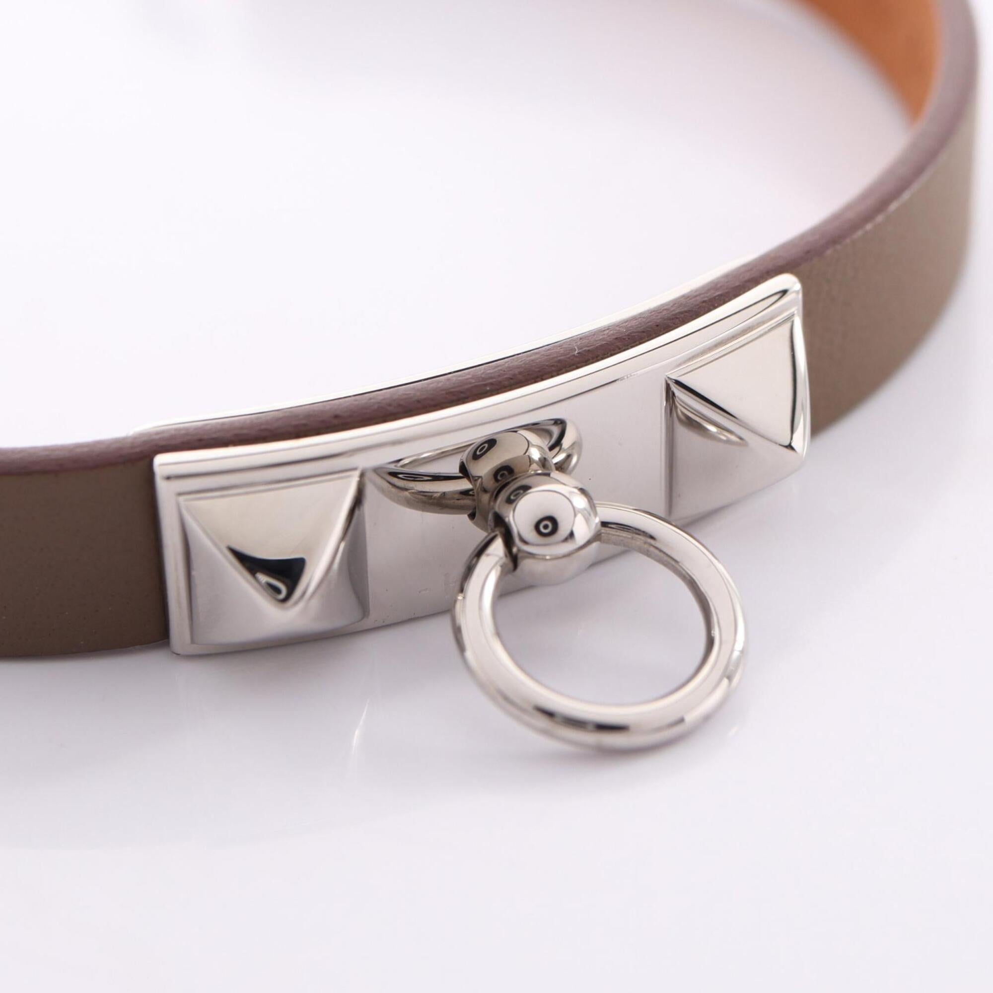 Hermes Rivale Mini Etoupe Bracelet, Stainless Steel, Veau Swift Leather, Women's, Gray/Silver Tone, M2009 — New - Store Return