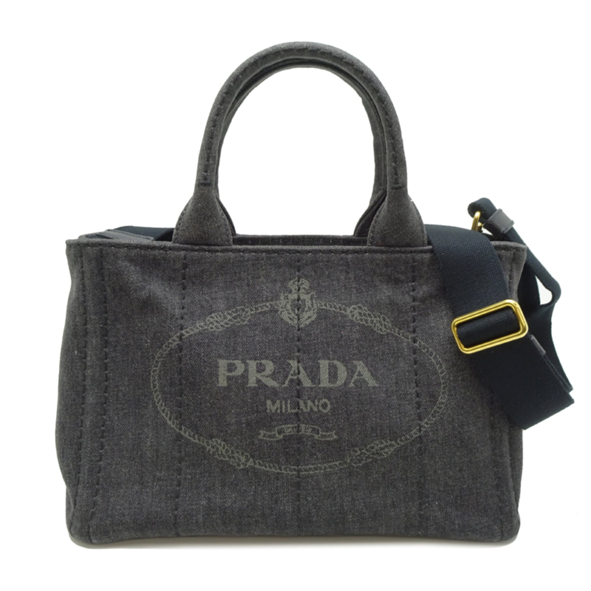 Prada Canapa Women's Tote Bag B2439G Denim NERO (Black)