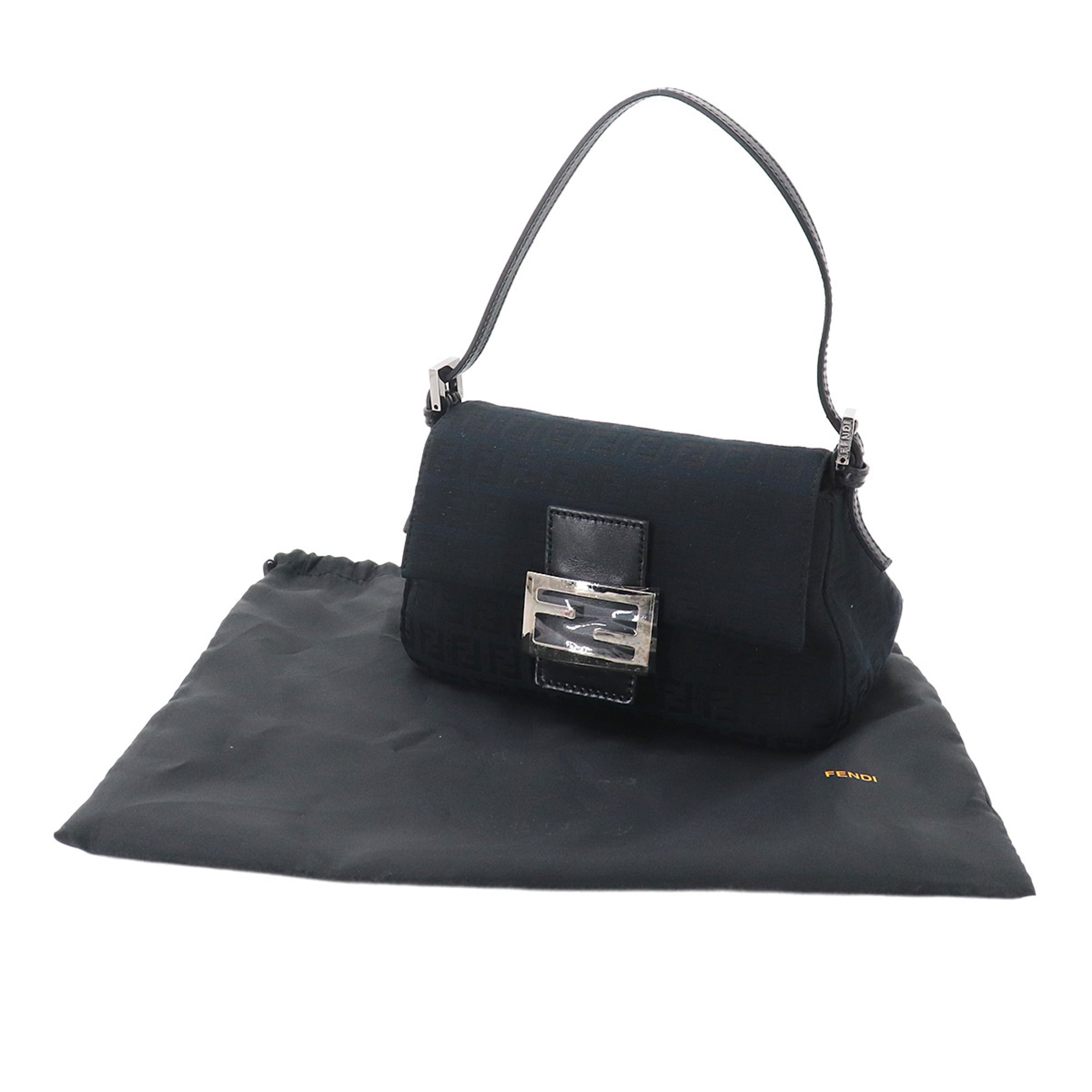 Fendi Zucchino Mini Mamma Baguette Shoulder Handbag, Canvas and Leather, Black, 8BR180, Gunmetal Hardware — New - Store Return
