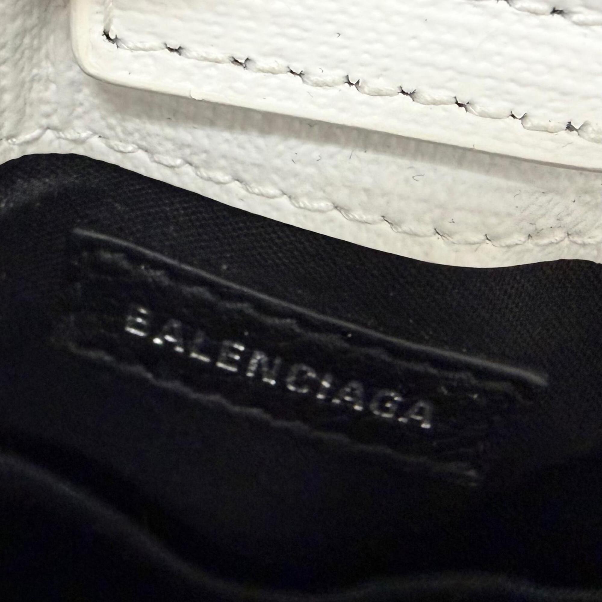 BALENCIAGA 593826 Logo Leather Shopping Phone Holder Shoulder Bag White Men's with Dust — Like New