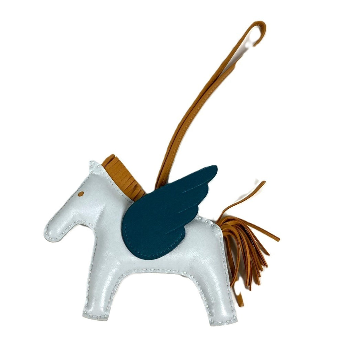 HERMES Horse Keychain Cheval Rodeo Pegasus MM Accessory Bag Charm Agneau Milo Men's Women's Blue Like New — Like New