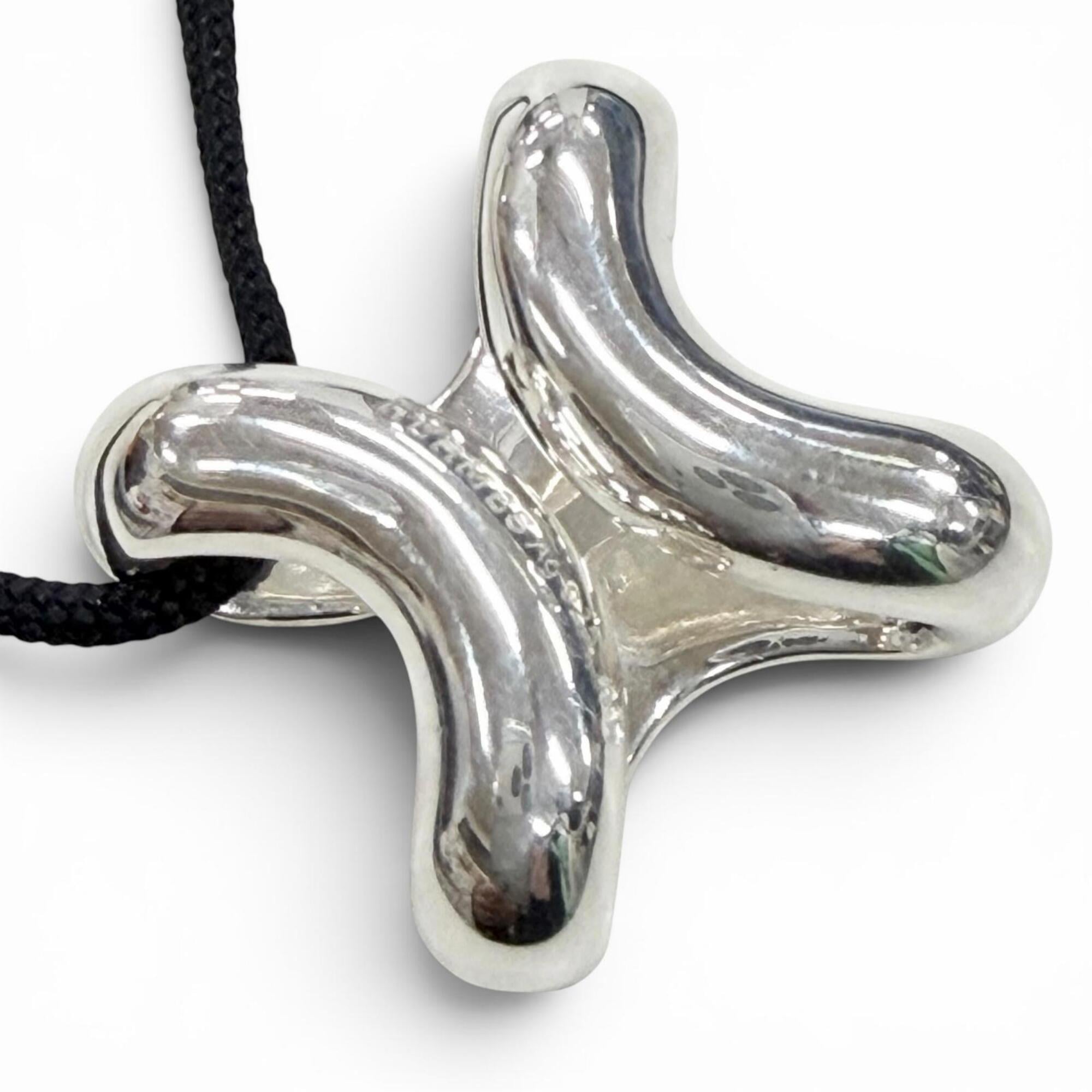 HERMES Lima PM AG925 Fabric Necklace, Silver/Black, Total Weight 12.8g, Men's/Women's Accessory — Like New