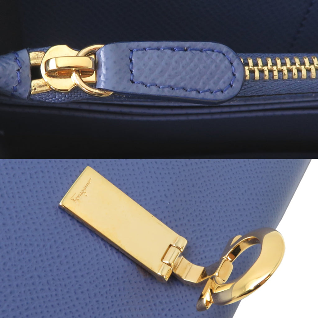 Salvatore Ferragamo Gancini Women's Long Wallet JP-22-D150 Leather Blue