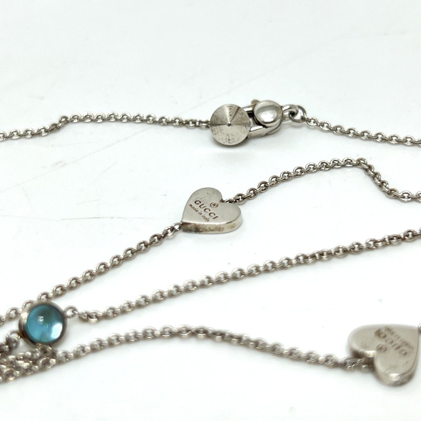 GUCCI Blue Topaz Heart Chain Long Necklace in SV925 Silver for Women