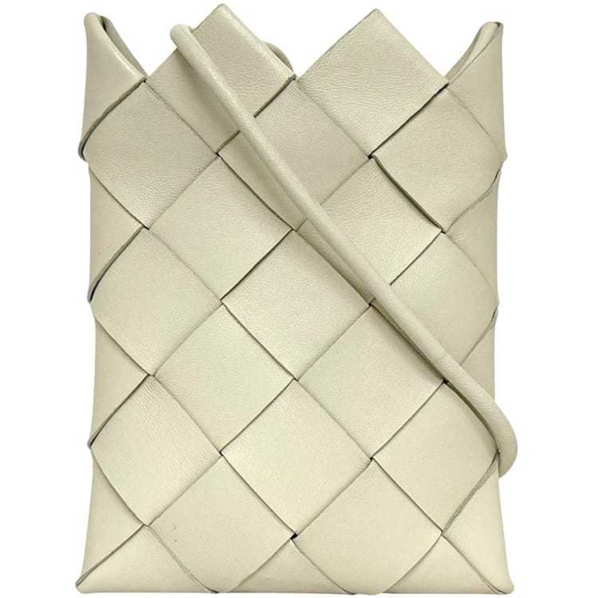 Bottega Veneta Mini Shoulder Bag ec-24866 White Intrecciato 619019 Leather Pochette S02176509X BOTTEGA VENETA Crossbody Smartphone with Jagged Edges