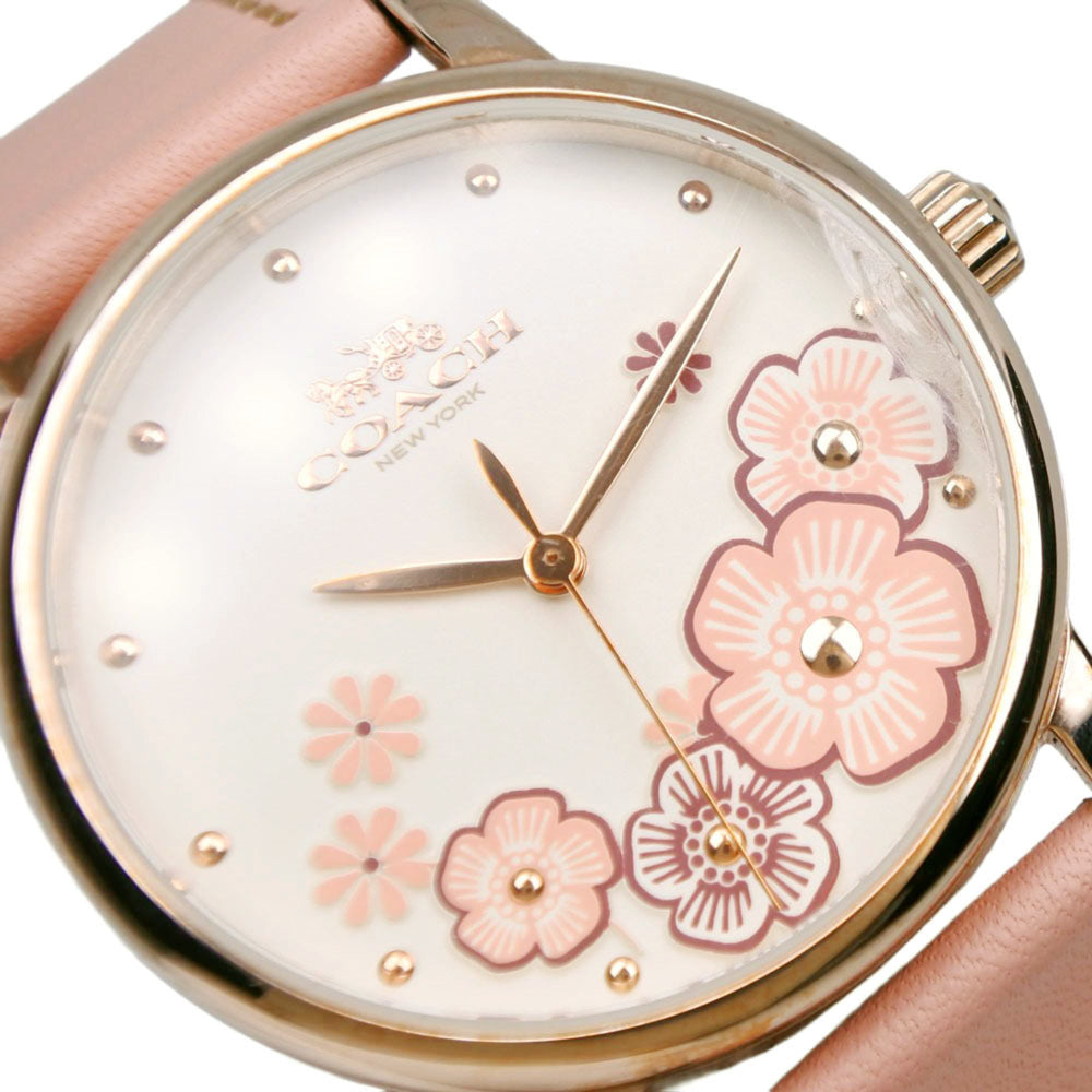 Coach watch CA.113.7.34.1539, stainless steel and leather strap, quartz, analog, white dial, women's — Very Good