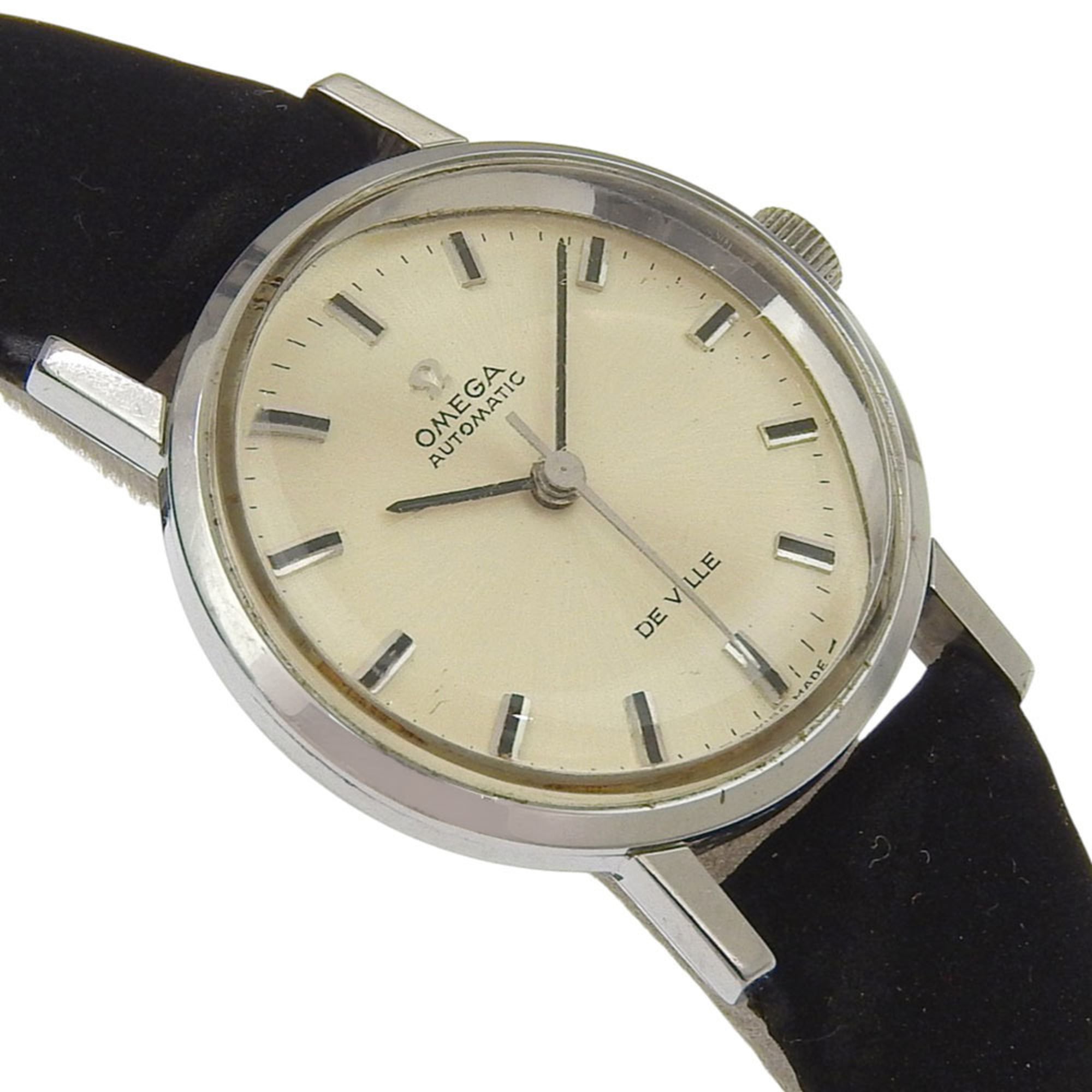 Omega De Ville 565.005 Women's Watch - Stainless Steel x Leather Strap, Silver, Automatic Movement, Analog, Silver Dial — Good