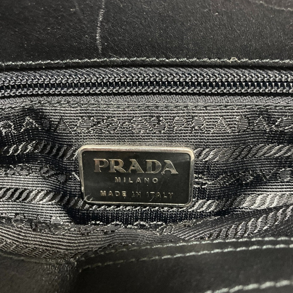 PRADA Prada Wool Knit Leather Tote Bag B9444 Black Women's