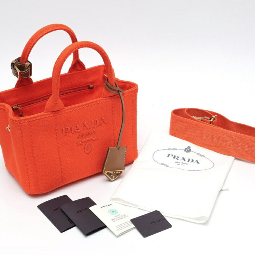 PRADA Jardiniere Mini Handbag Canapa Tote Bag 1BA038 Cotton Canvas Orange B-159860 — New - Store Return