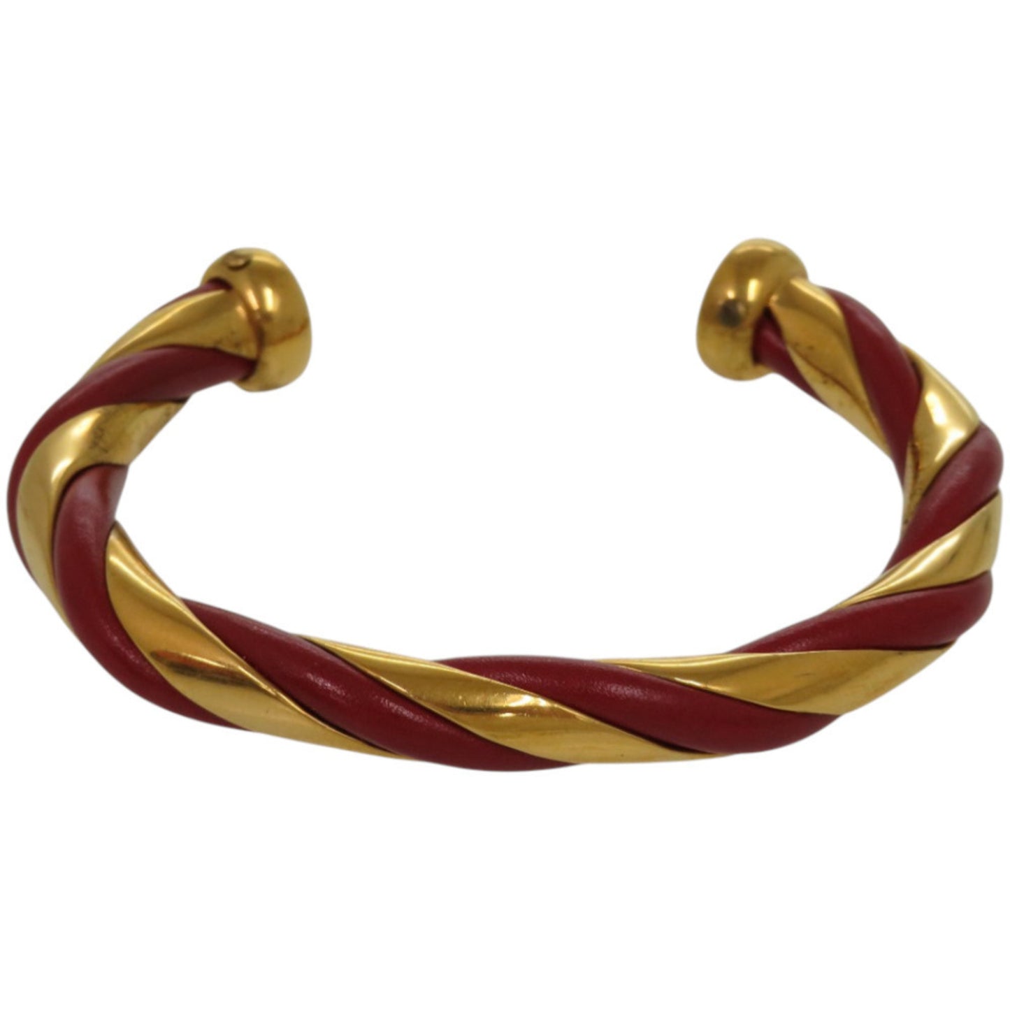 Hermes Twist Metal Leather Bangle, Red Gold Hardware, 0079 HERMES