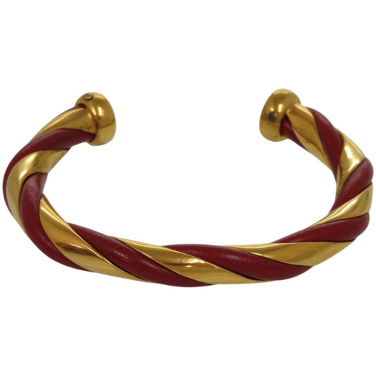Hermes Twist Metal Leather Bangle, Red Gold Hardware, 0079 HERMES