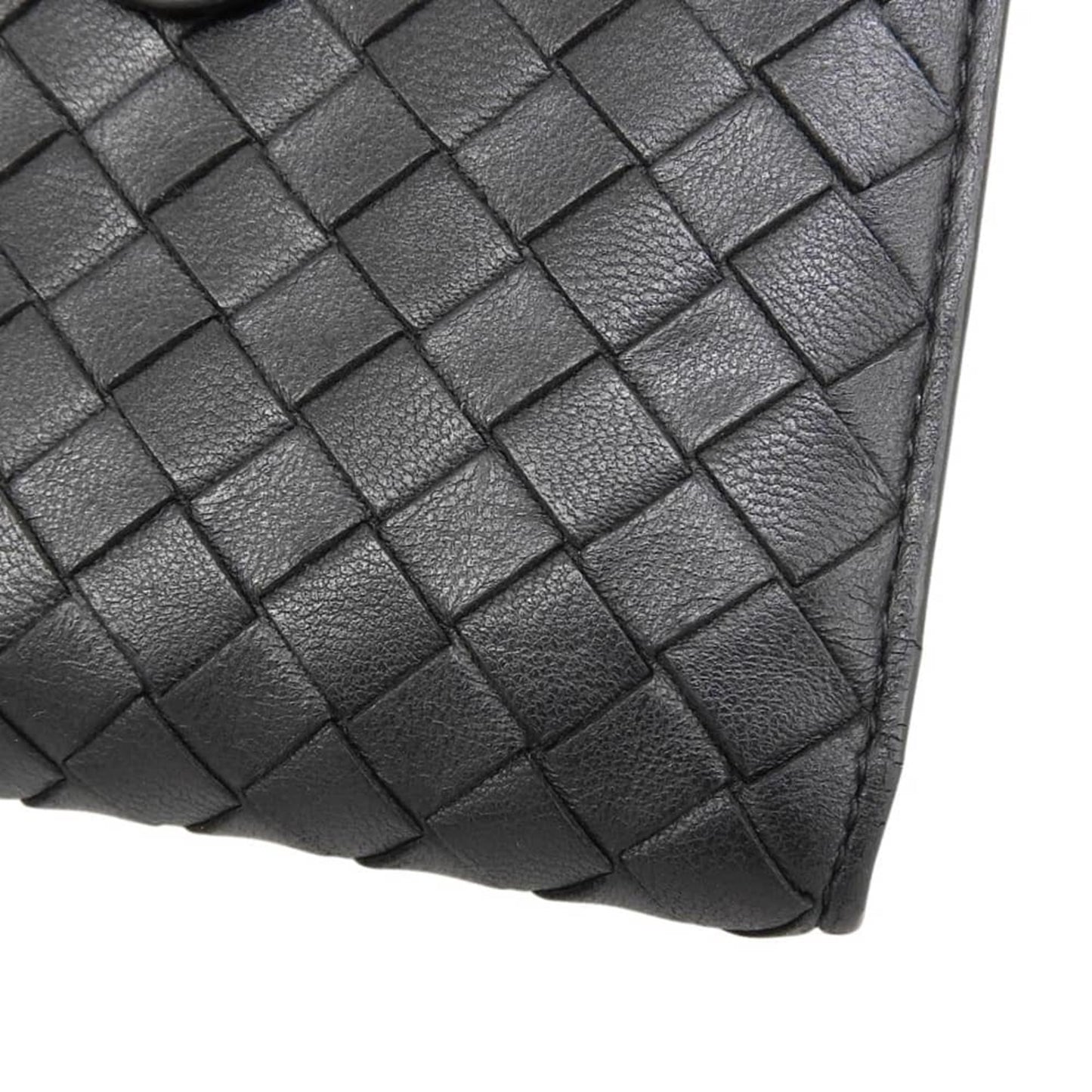 Bottega Veneta Intrecciato Compact Wallet, Double Folding Black Leather
