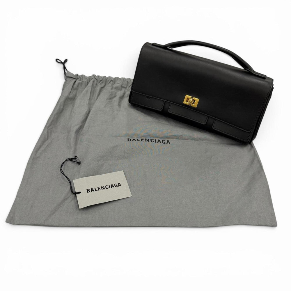 BALENCIAGA 834943 Bel Air Small Clutch Bag, 2-Way Leather Shoulder Black, Made in Italy, Women's, with Dust Bag — Like New