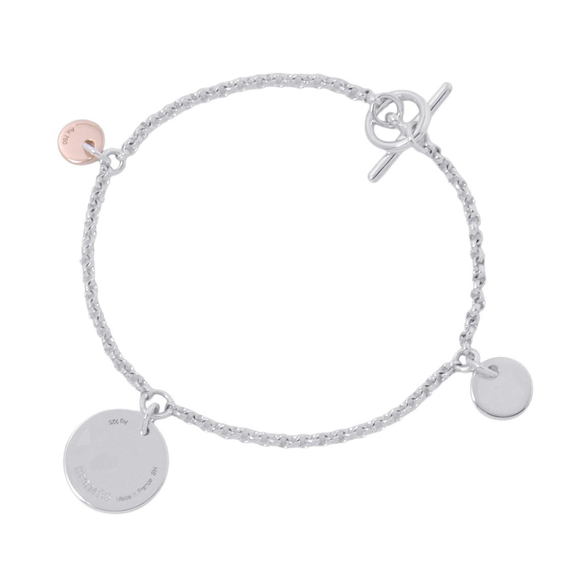 Hermes Ex-Libris PM Bracelet, SV925 Silver, 18KPG Pink Gold, Size SH. (HERMES bracelet) — Like New