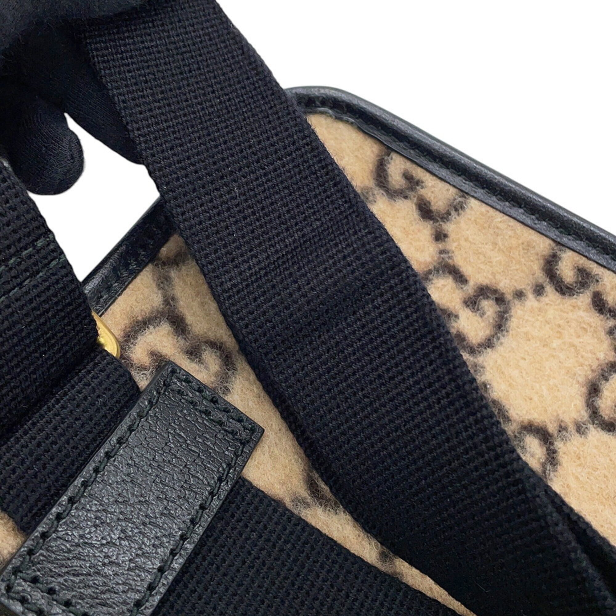 Gucci Body Bag GG Wool Leather 598181 GUCCI Black Handbag Women's — Like New