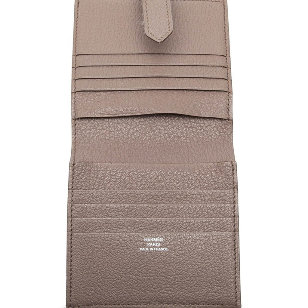 Hermes Hermès Bearn Compact Bi-fold Wallet in Greige/Gray Chevre, Women's
