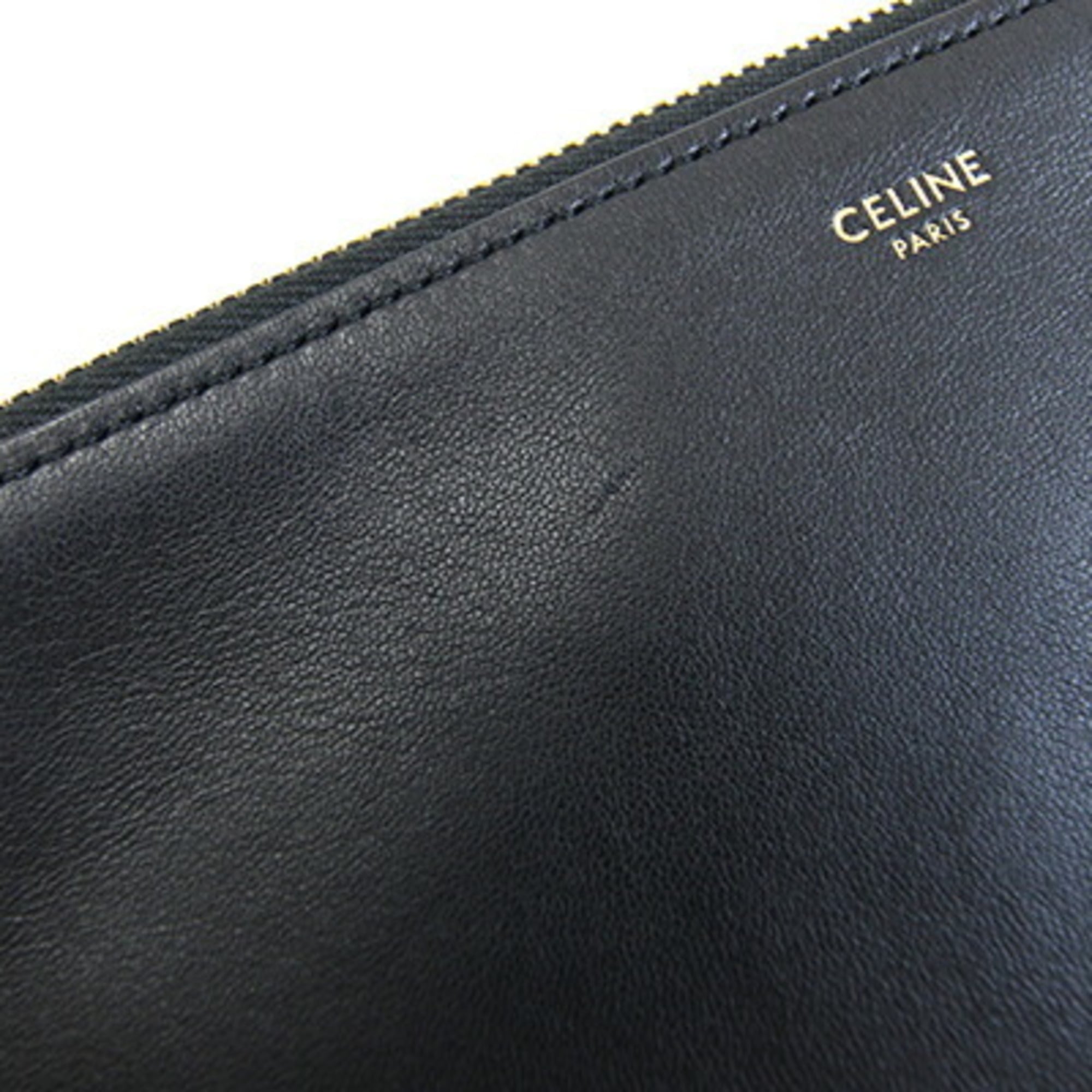 Celine Trio Large Shoulder Bag 187613 Black Leather Crossbody for Women