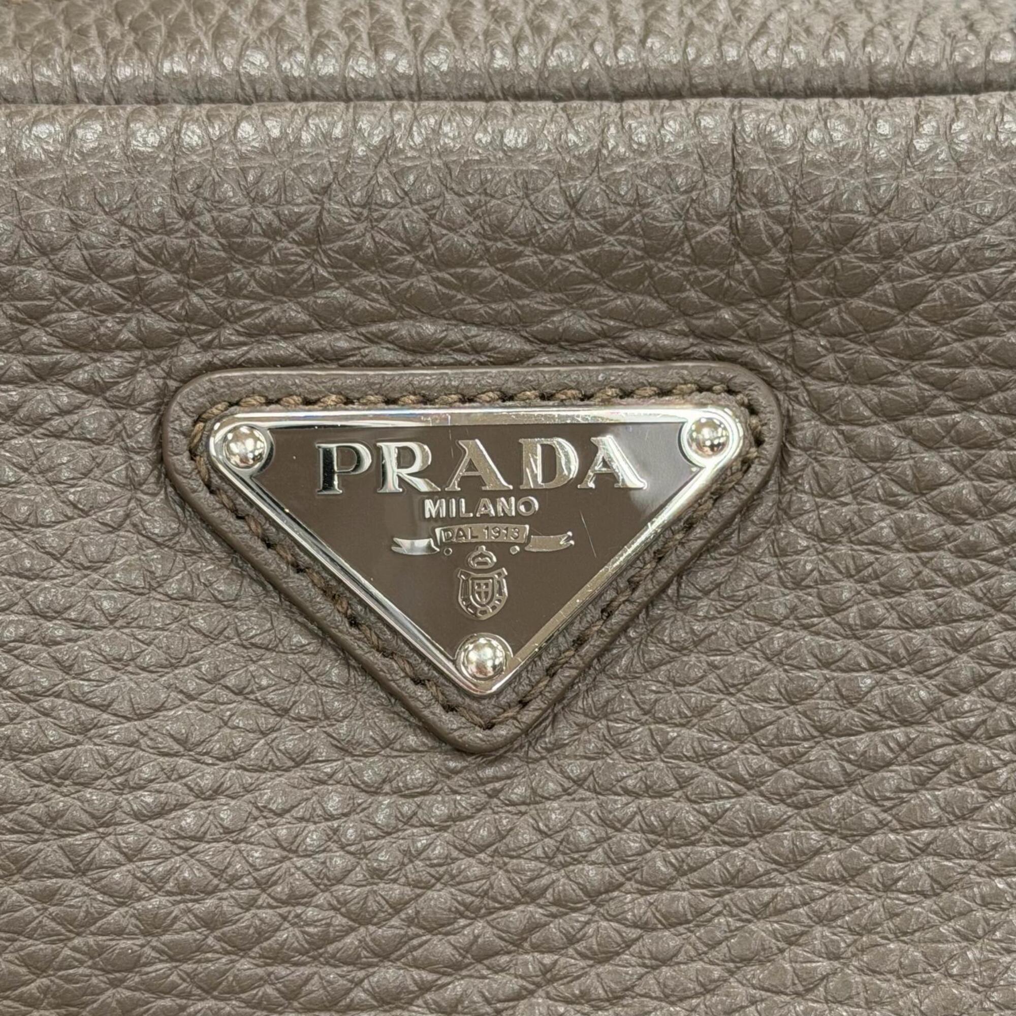 PRADA 2VH181 Triangle Logo Trick Charm Vitello Daino Leather Shoulder Bag, Greige, Made in Italy, Women's, Comes with Dust Highly Recommended! — Like New