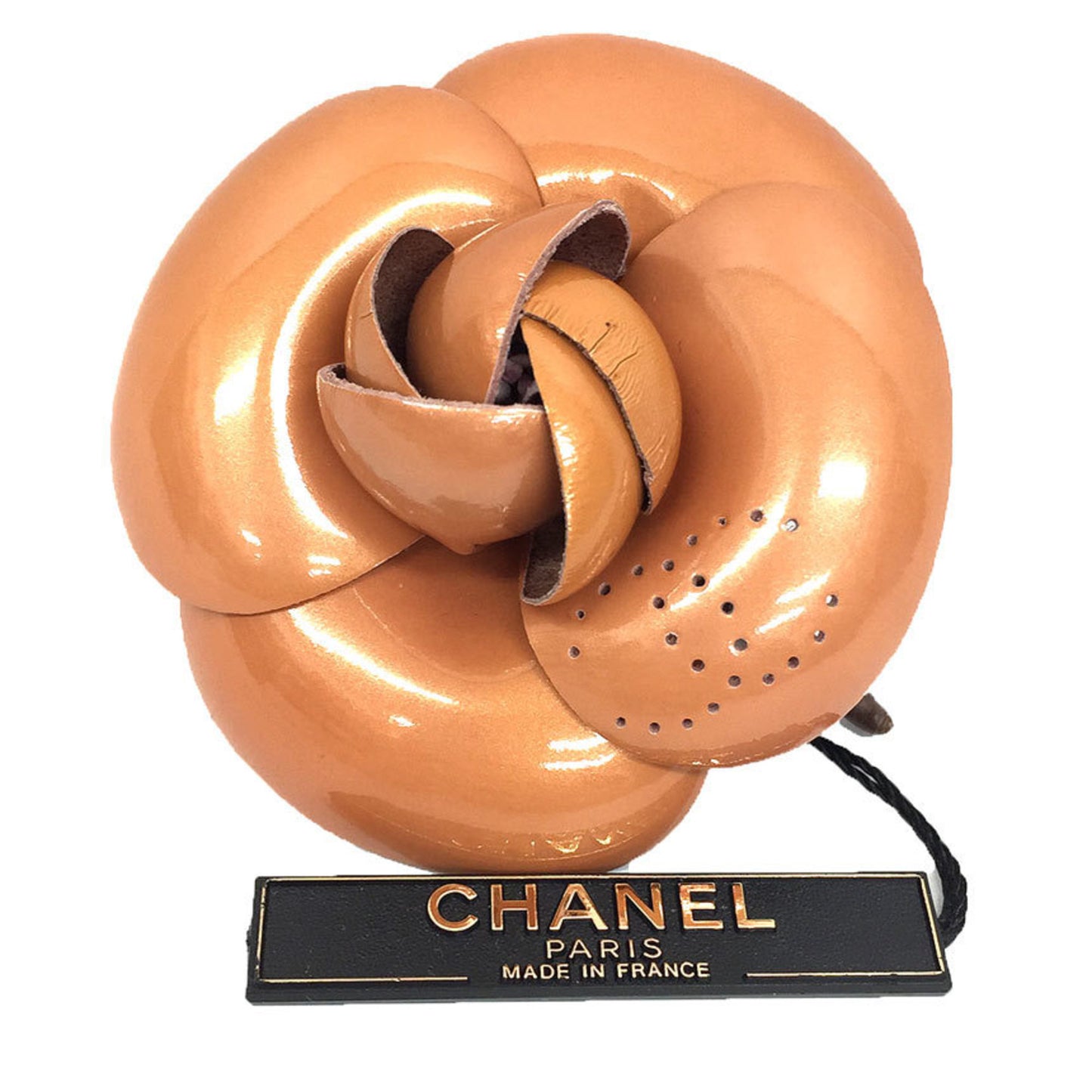 CHANEL Leather Camellia Corsage Brooch Pink Beige 01PA Chanel Women's