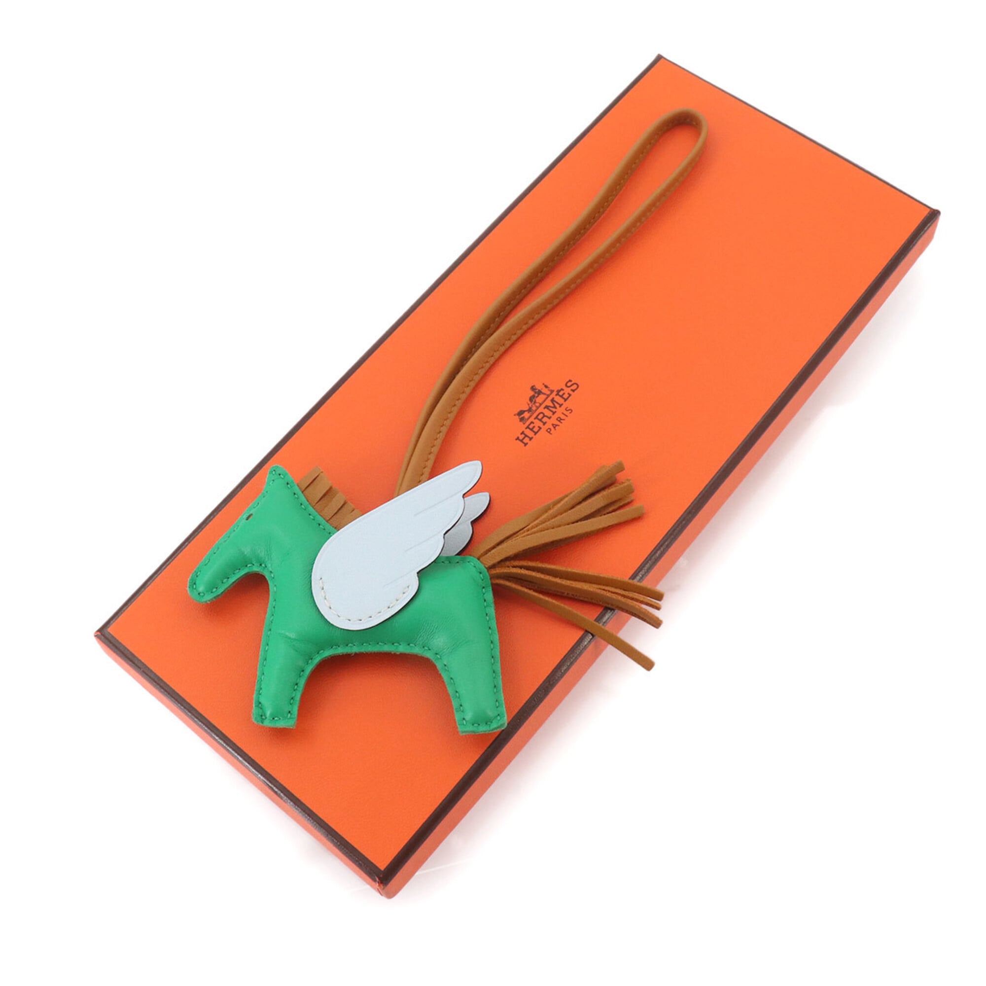 Hermes Rodeo Pegasus PM Accessory Bag Charm, Agneau Milo, Mint, Sesame, Blue Brume, U Stamp — New - Store Return