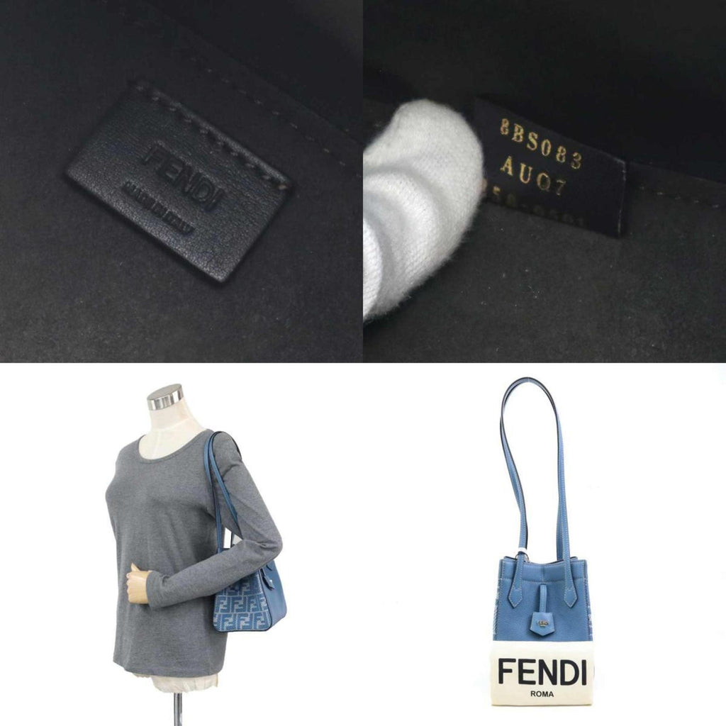 Fendi Zucca Origami Canvas/Leather Shoulder Bag, Blue, Women's, 8BS083 AUQ7 90220a