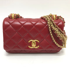 CHANEL Coco Mark Matelasse 3 Chain Shoulder Bag Lambskin Women's Red — New - Store Return