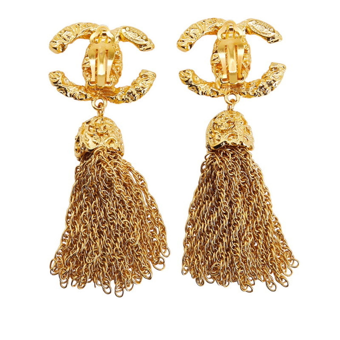 Vintage Chanel Coco Mark Lava Tassel Earrings, Gold Plated, Women's