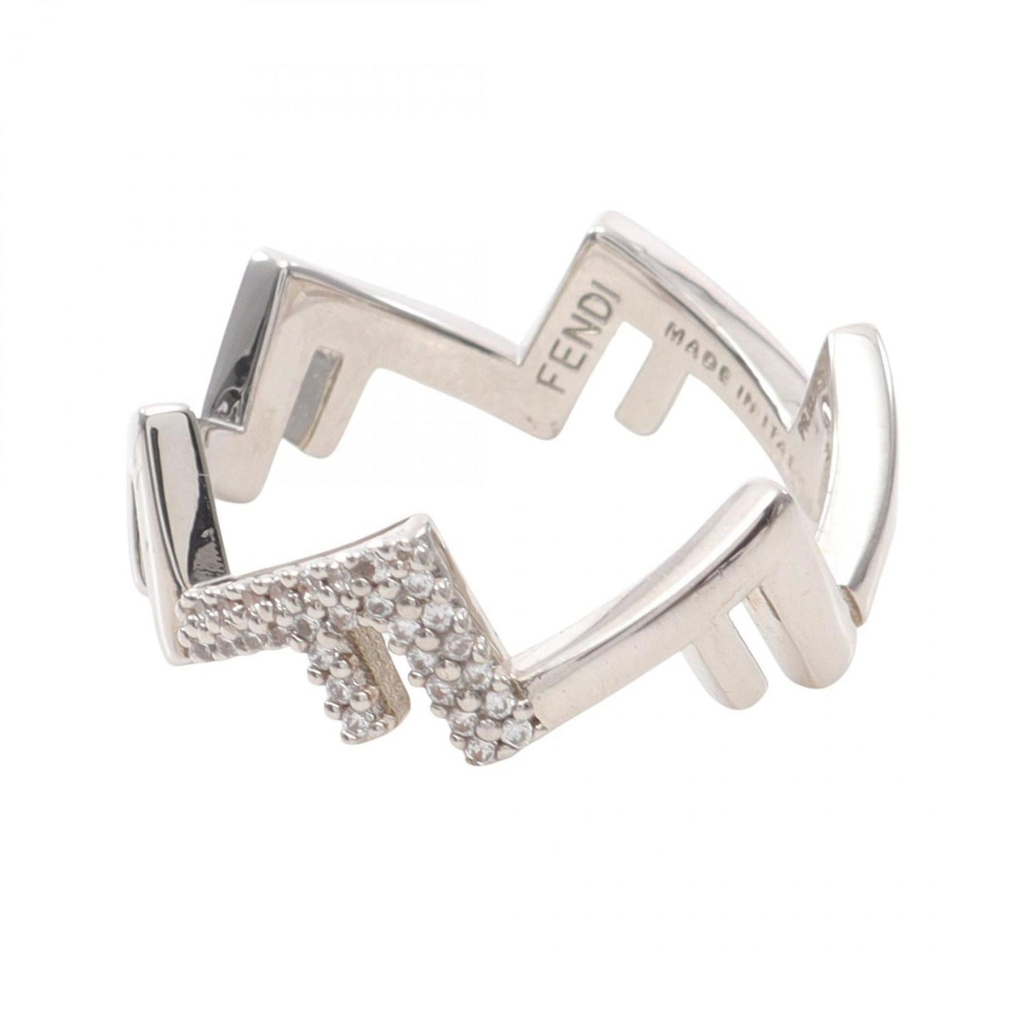 Fendi Five Ring, Stainless Steel with Rhinestones, Men's, Silver and Clear