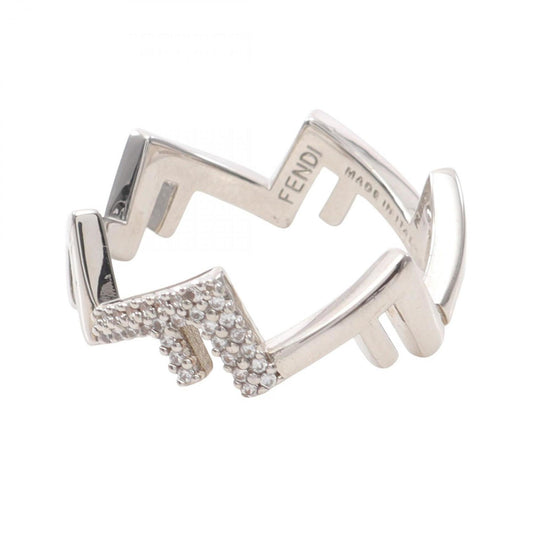 Fendi Five Ring, Stainless Steel with Rhinestones, Men's, Silver and Clear