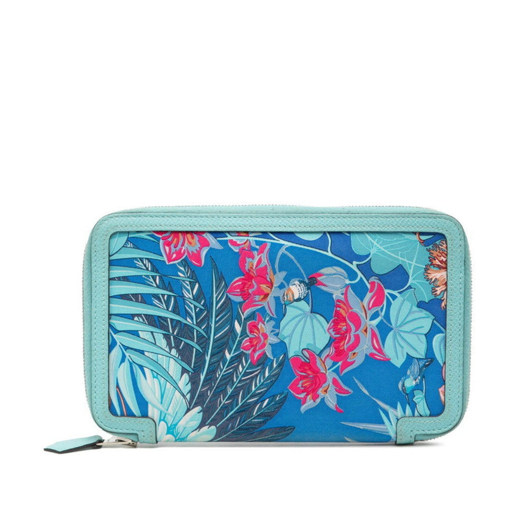 Hermès Silk Soi Cours Flamingo Party Long Wallet, Blue Atoll, Mykonos Pink, Silk, Epsom Leather, Women's, HERMES