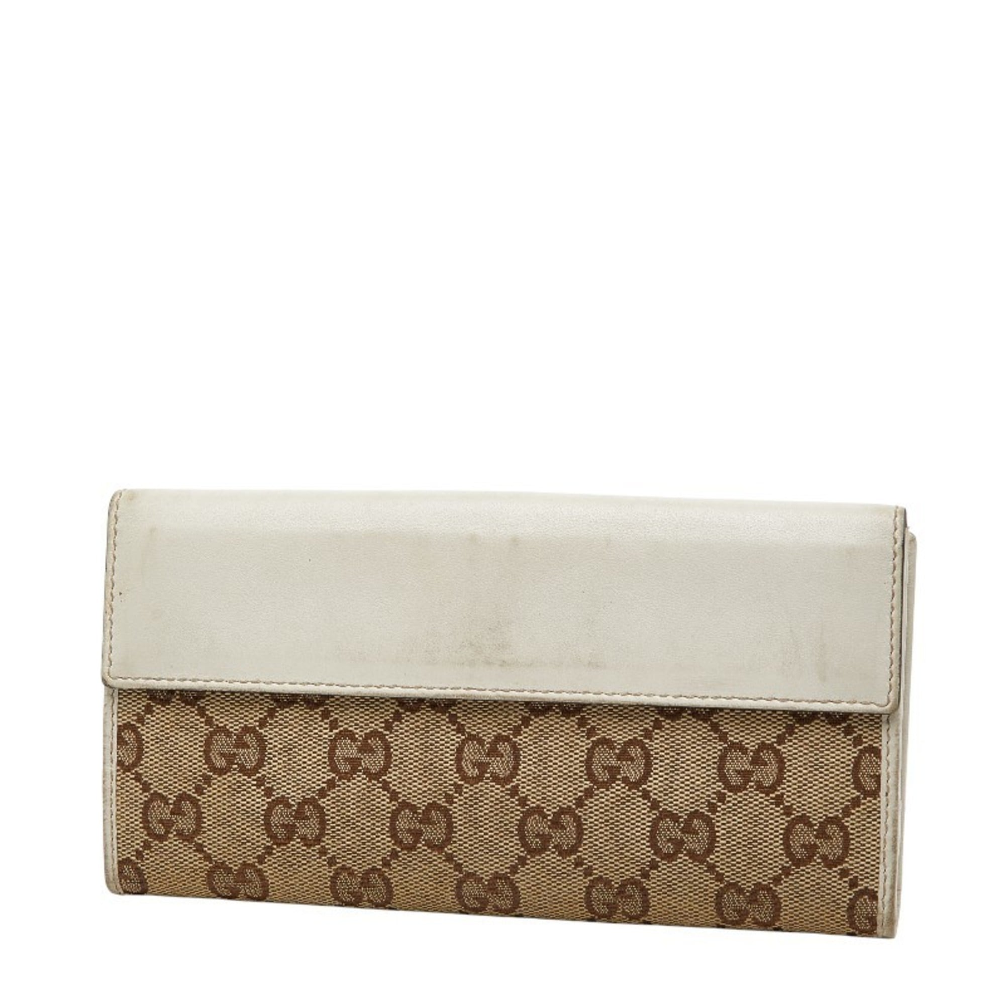 Gucci GG Canvas Heart Long Wallet 203550 Beige White Leather Women's GUCCI