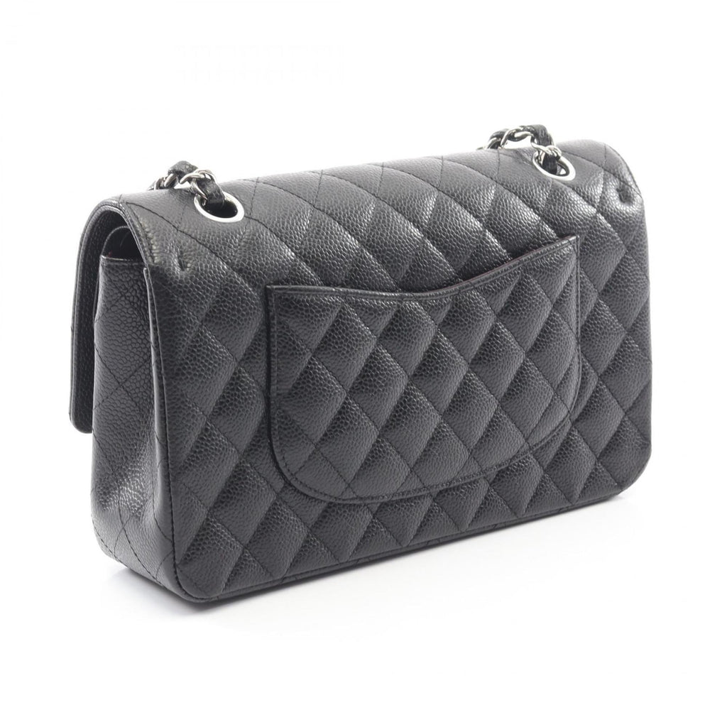 CHANEL Matelasse Double Flap Shoulder Bag in Grained Calfskin Leather, Black, Women's, A01112