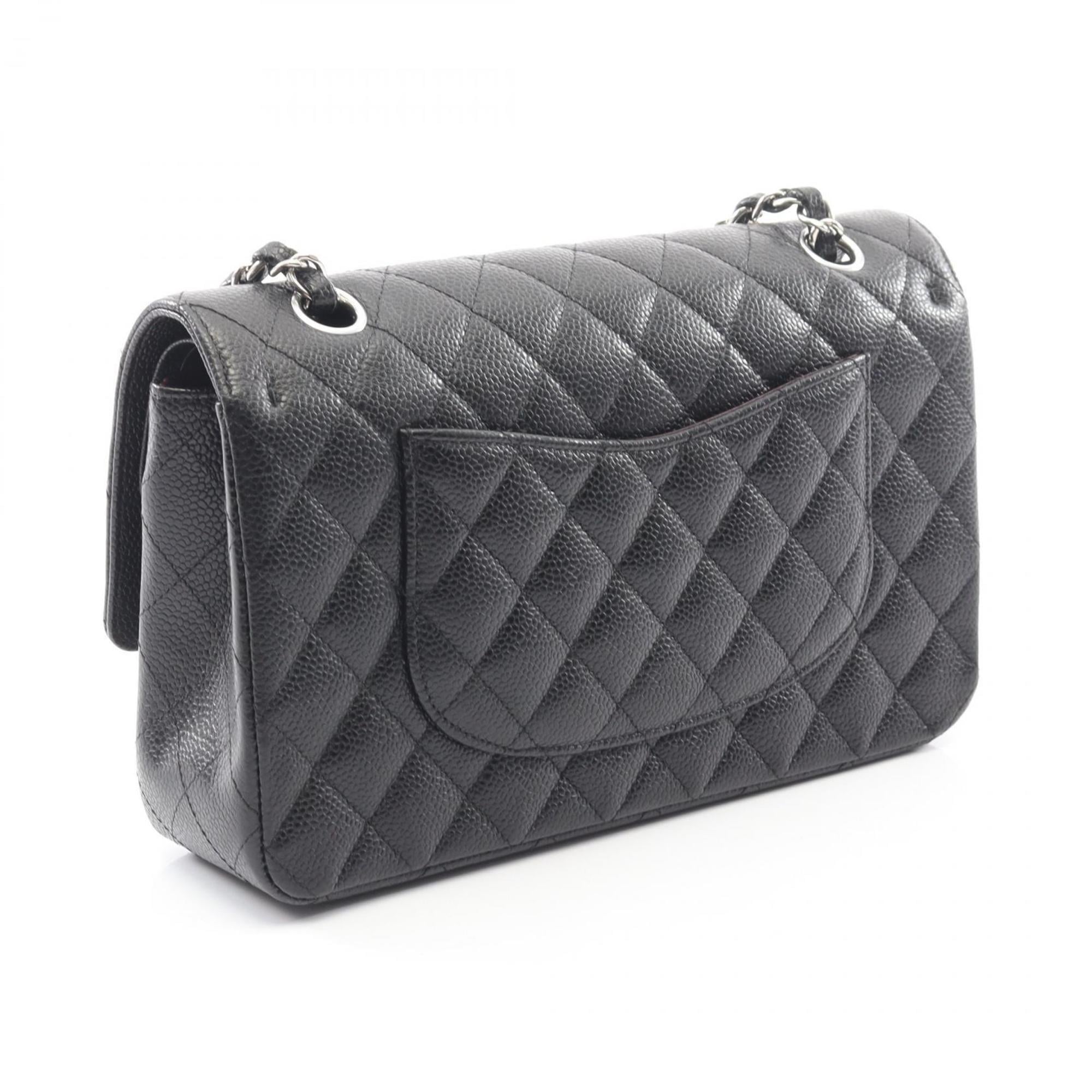 CHANEL Matelasse Double Flap Shoulder Bag in Grained Calfskin Leather, Black, Women's, A01112