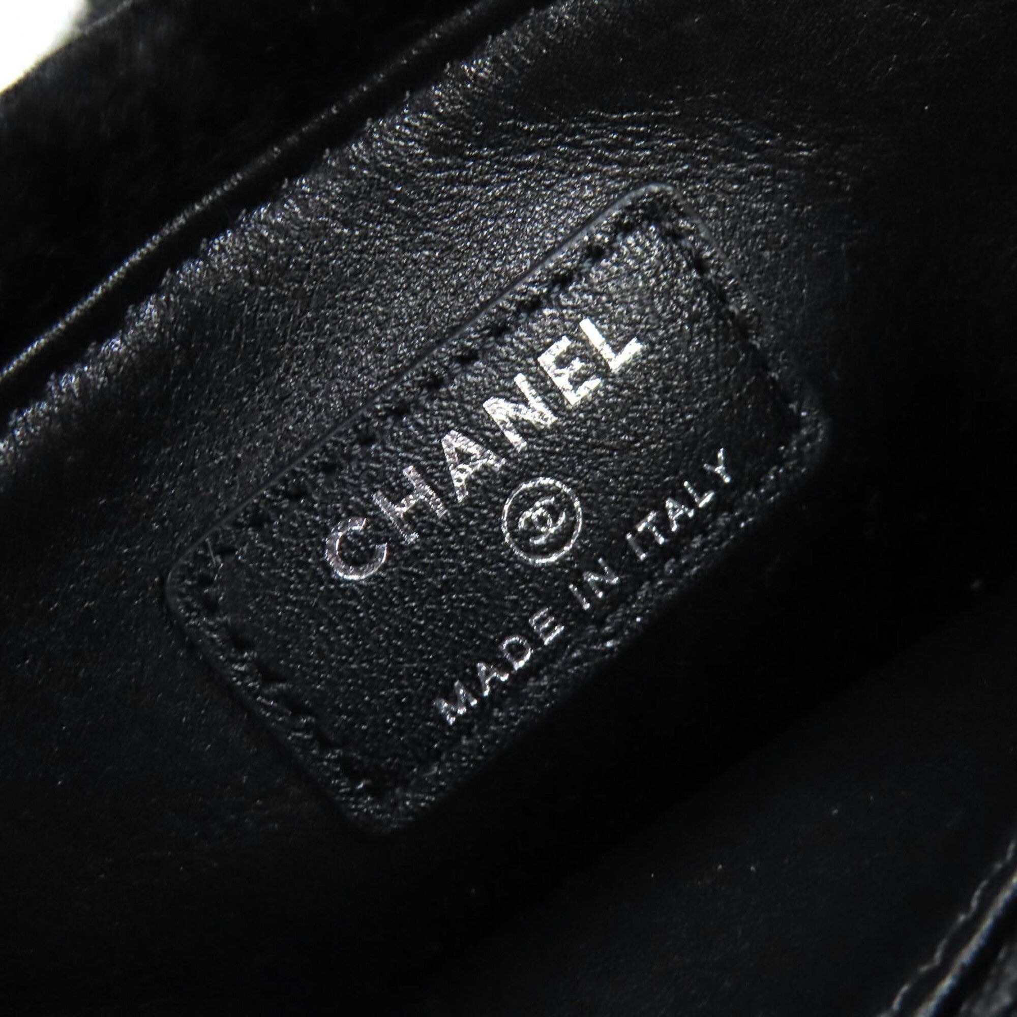 CHANEL Vintage Coco Mark Leather and Orilag Fur Pouch, Black with Silver Hardware, Comes Box, Made in Italy, Women's — Like New