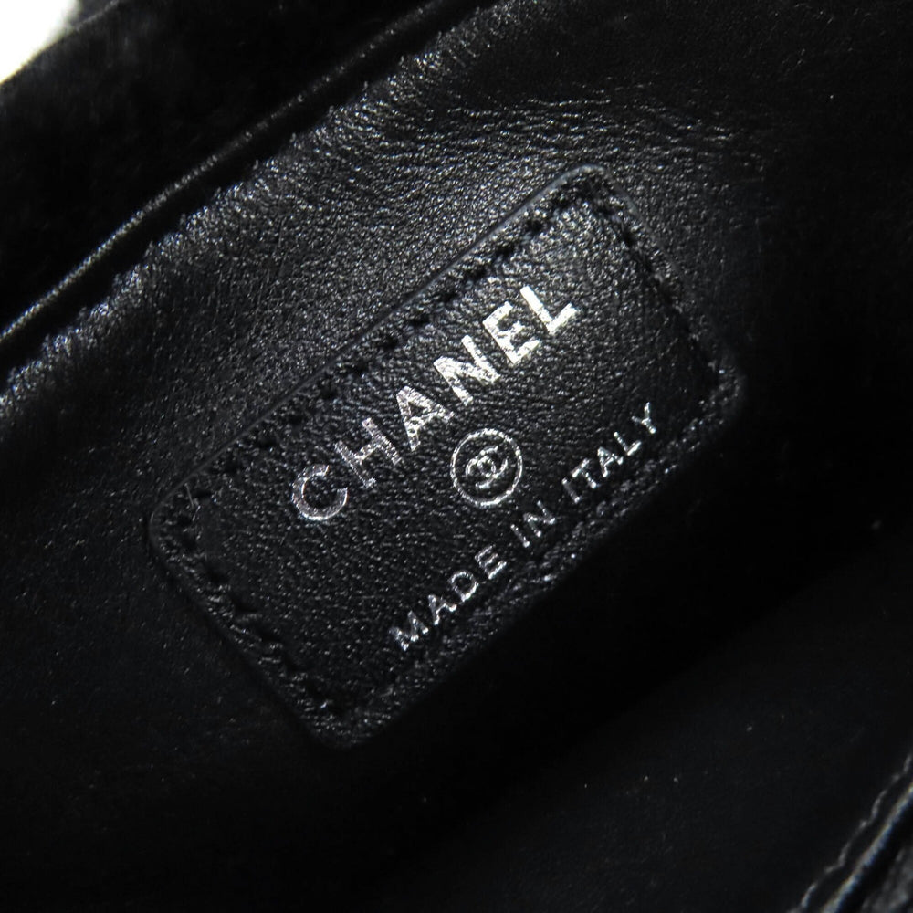 CHANEL Vintage Coco Mark Leather and Orilag Fur Pouch, Black with Silver Hardware, Comes Box, Made in Italy, Women's — Like New
