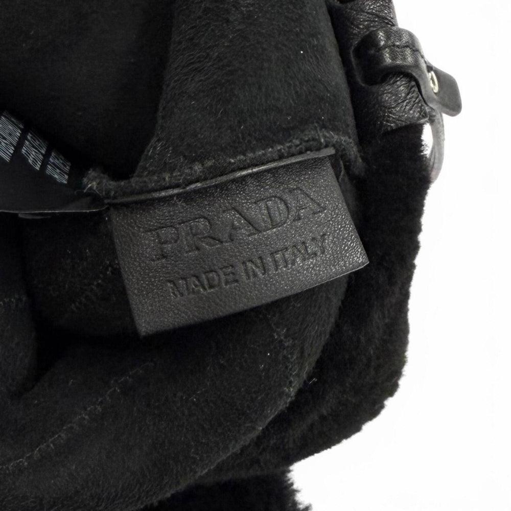 PRADA 1BG378 Triangle Logo 2-Way Shearling Fur Shoulder Bag with Pouch, Black, Made in Italy, Women's, Dust — Like New