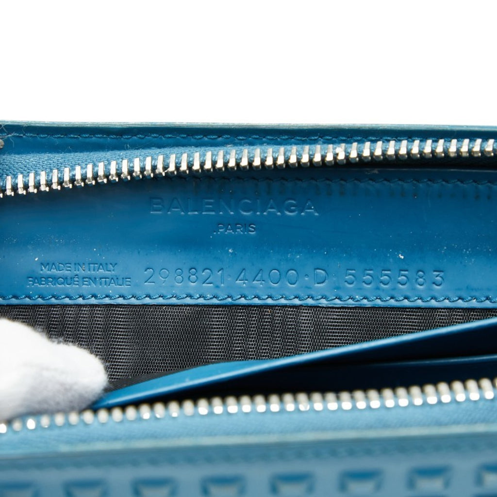 Balenciaga Grid Wallet, Long Wallet with Round Zipper, 298821, Blue Leather, Women's, BALENCIAGA