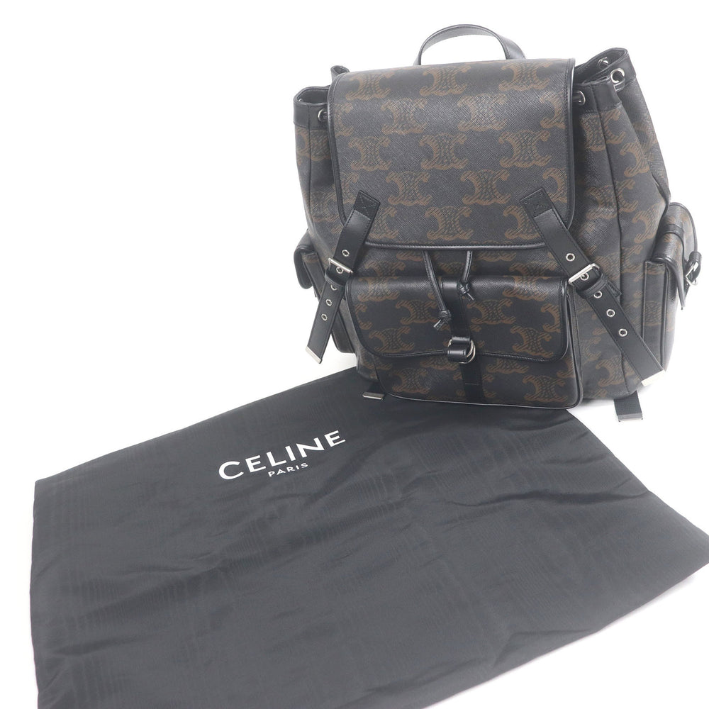 CELINE 11181 Coated Canvas Triomphe Pattern Backpack Daypack Black Brown with Dust Bag Men's — Like New