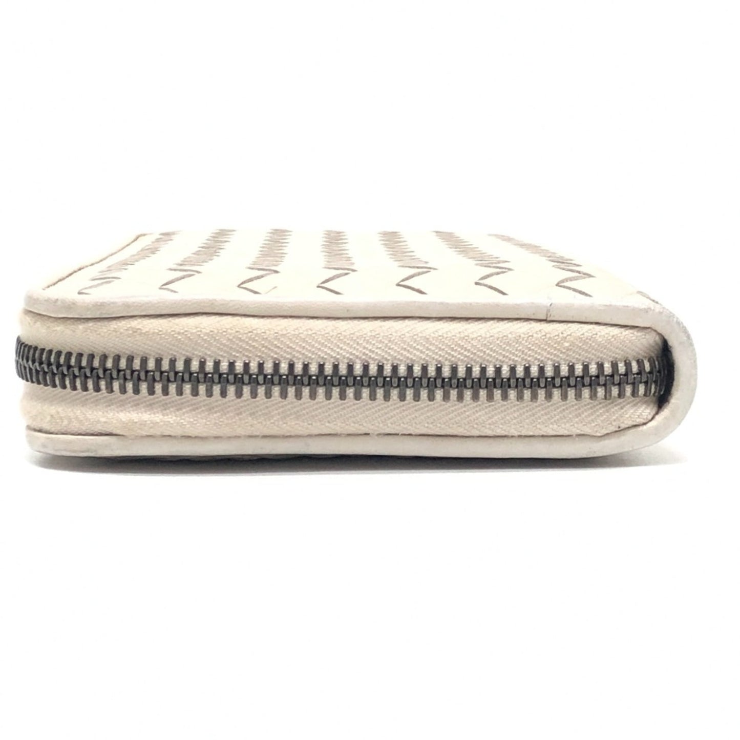BOTTEGA VENETA 114076 Intrecciato Long Wallet with Round Zipper, Leather, Women's, White