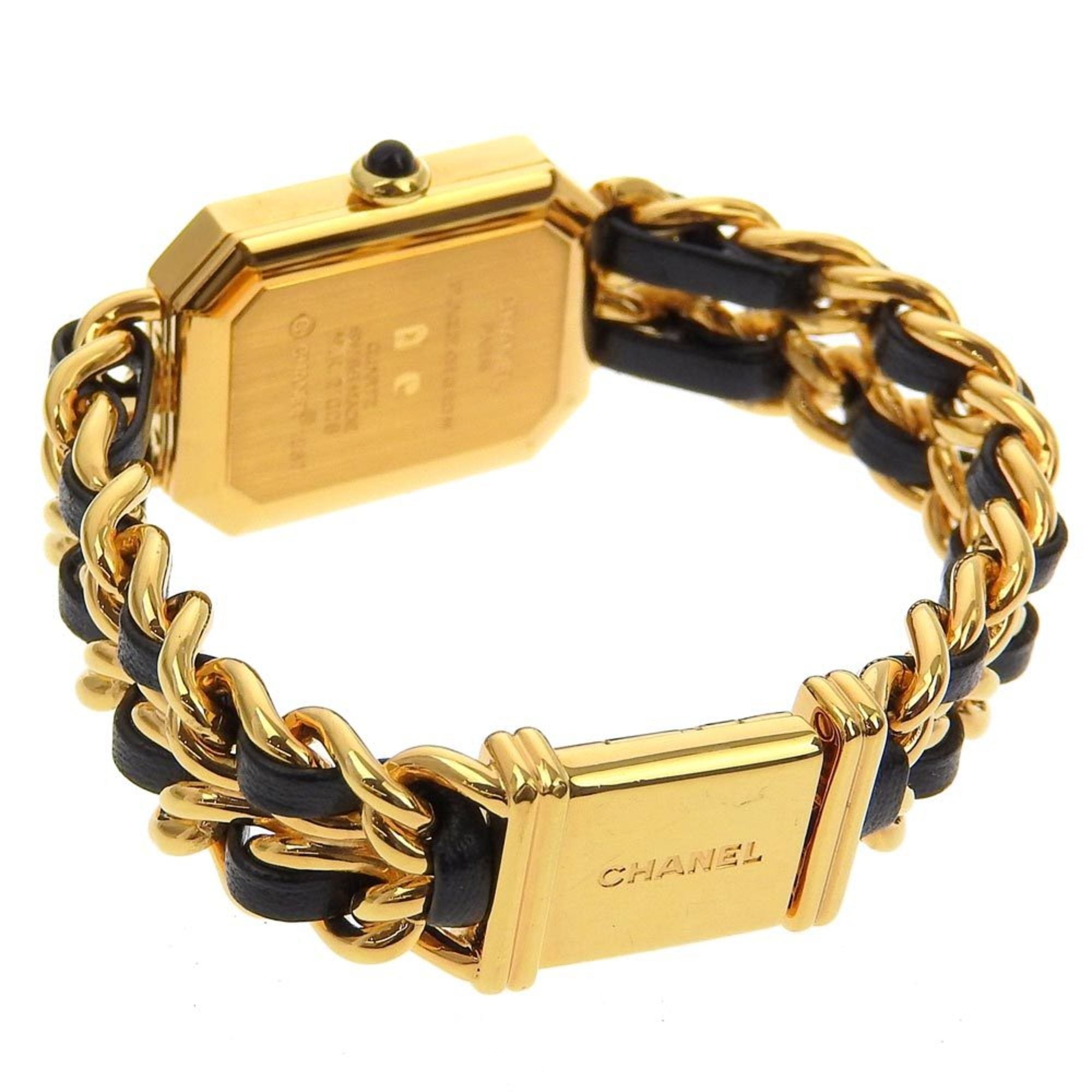 Chanel CHANEL Premiere S Watch H0001 Gold Plated x Leather Quartz Analog Display Black Dial Ladies — Very Good