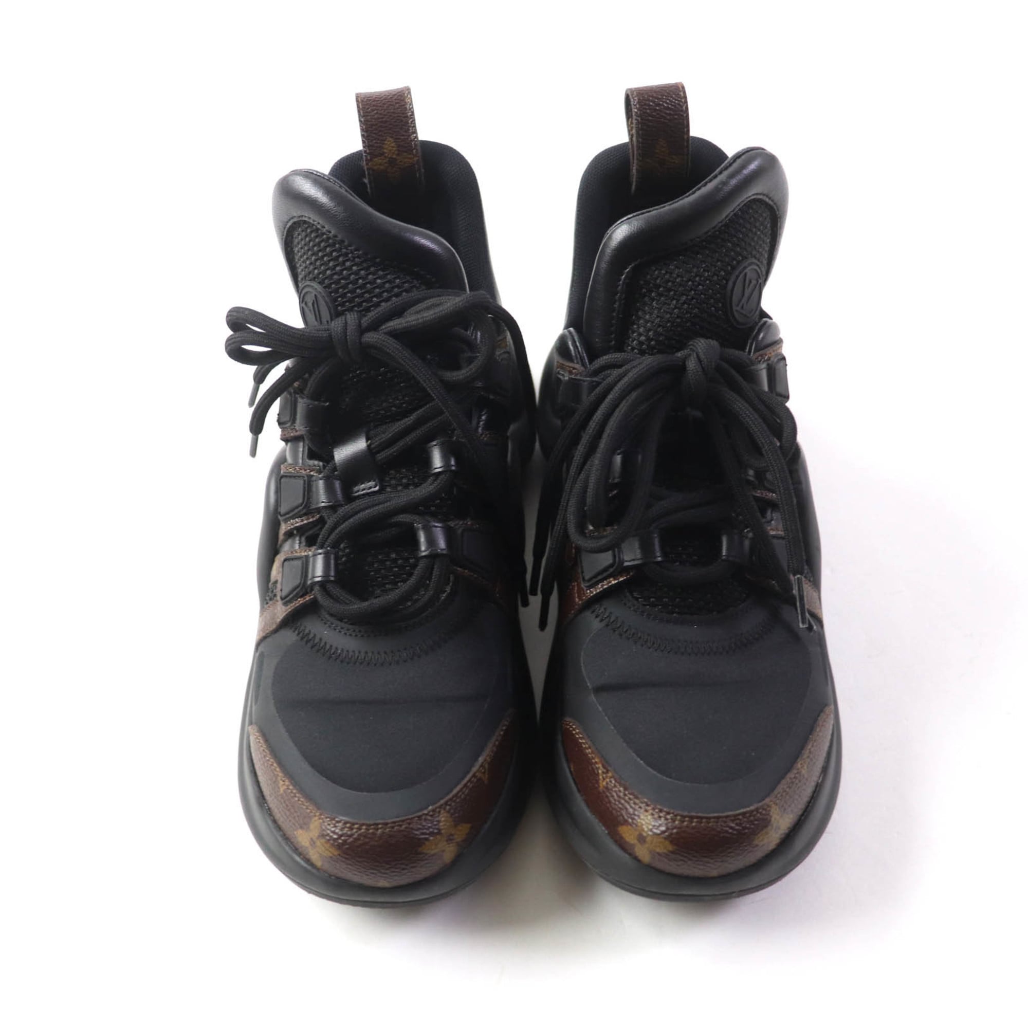 LOUIS VUITTON 1A43LE LV Arclight Line Sneakers, Noir Monogram, Lace-Up, Size 37, Comes with Dust Bag, Made in Italy, Women's