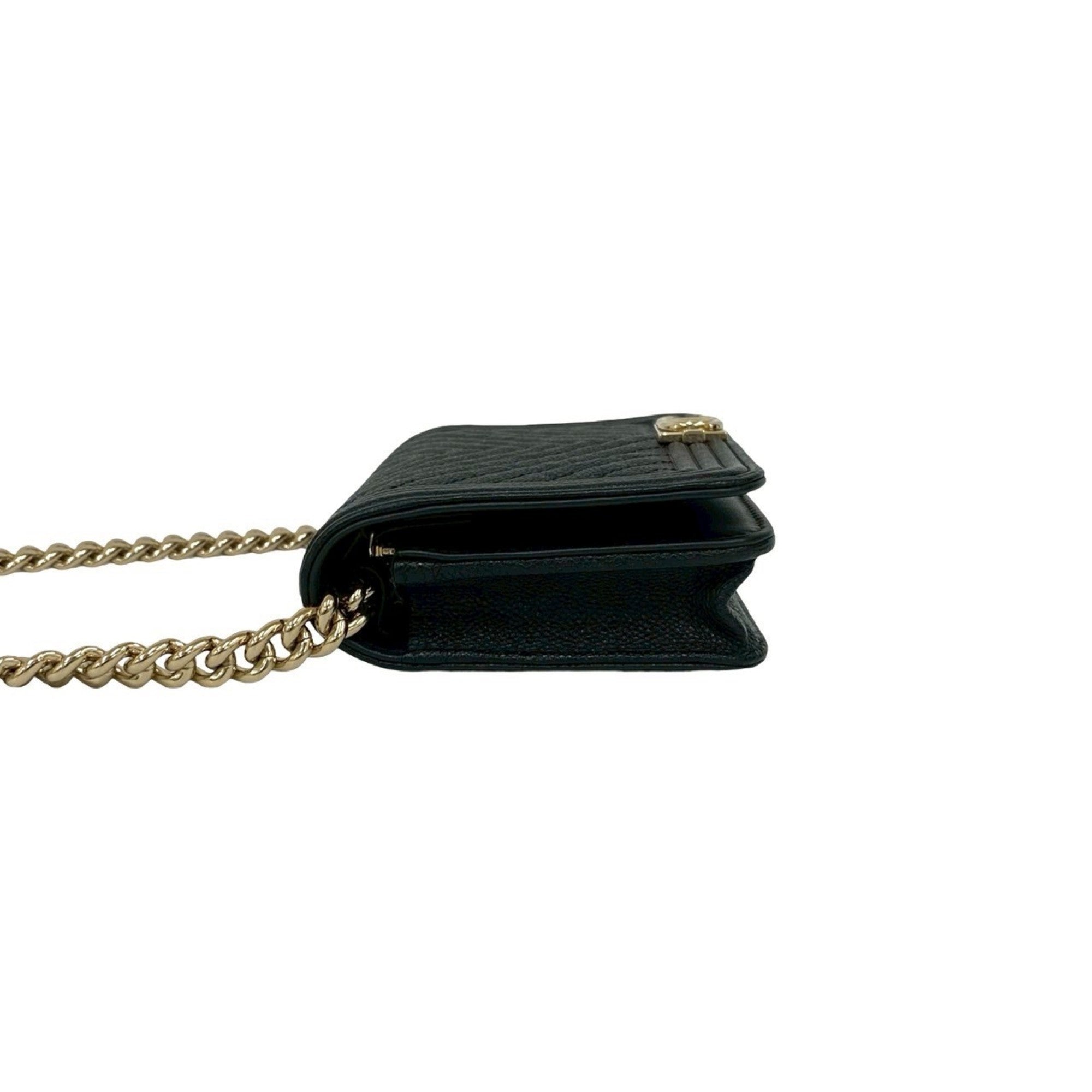 CHANEL Boy Chanel Coco Mark Caviar Skin Chain Shoulder Bag Black 81629 — Like New