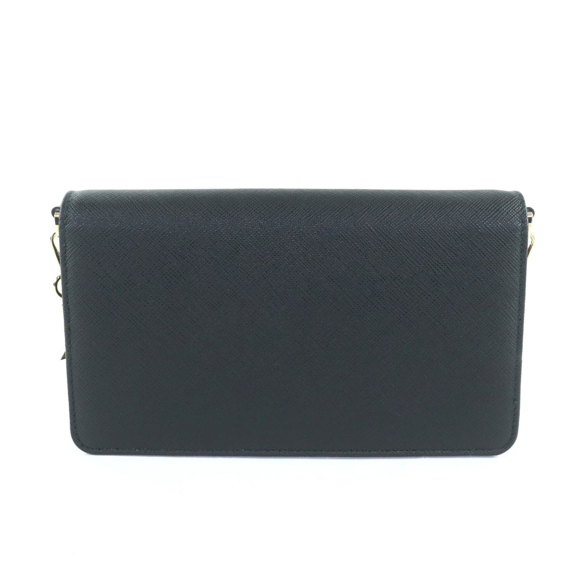 PRADA 1BP053 Saffiano Leather Mini Bag with Triangle Chain, Shoulder Bag, Black, Made in Italy, Women's — Like New