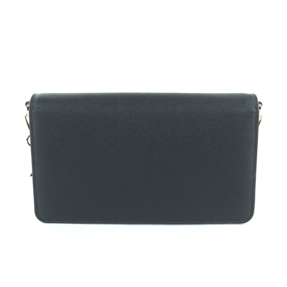 PRADA 1BP053 Saffiano Leather Mini Bag with Triangle Chain, Shoulder Bag, Black, Made in Italy, Women's — Like New