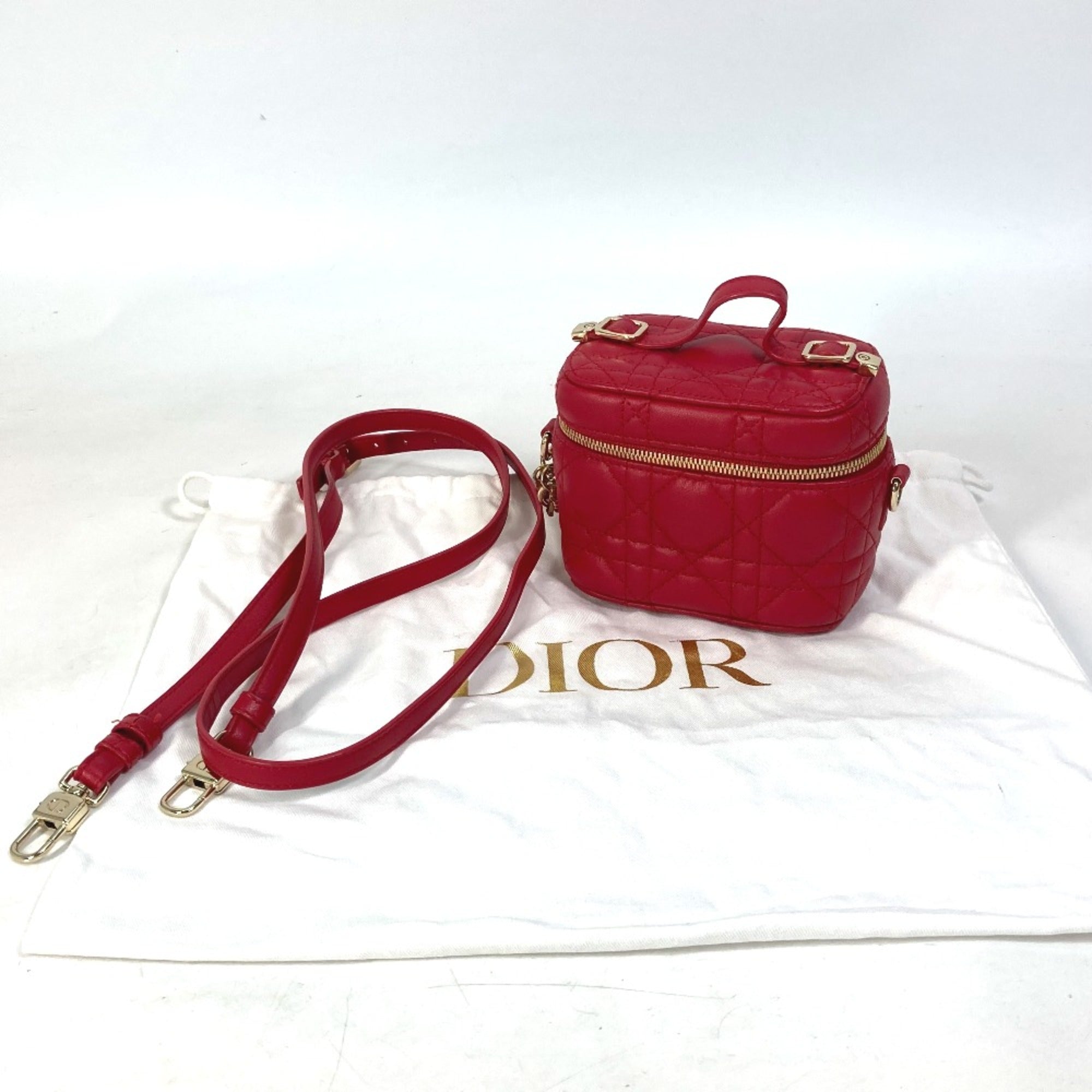 CHRISTIAN DIOR S0918ONMJ LADY CHRISTIAN DIOR LADY DIOR 2WAY Shoulder Bag Hand Bag Vanity bag RedBased — Like New