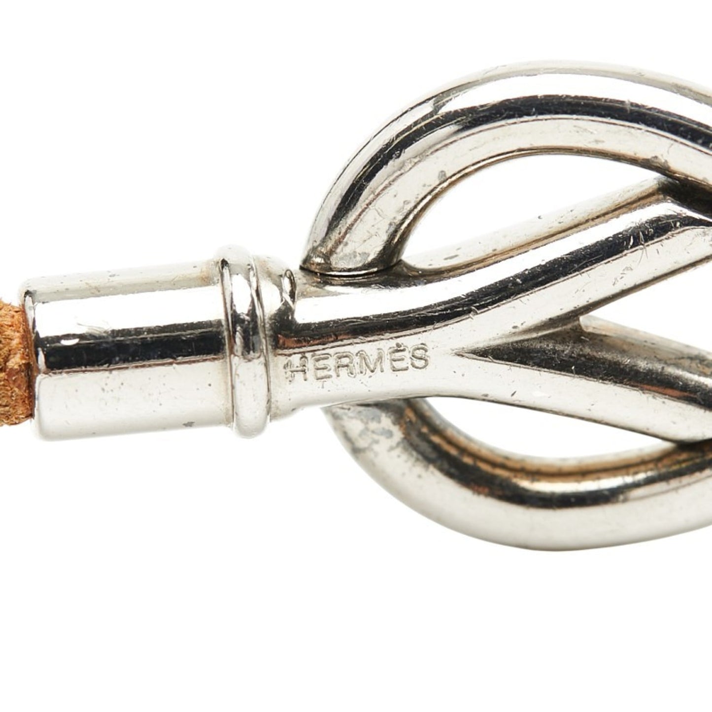 Hermes Atame Bracelet in Silver and Brown Metal Leather for Women